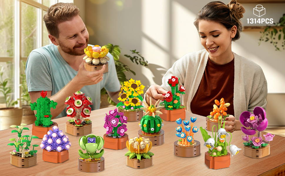 CUBIMANA 15 Pack Flowers Plants Mini Building Sets - 1314PCS 3.6MM